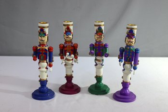 4 Painted Wooden Christmas Candle Sticks