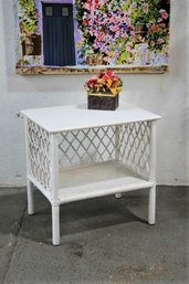 Cane And Bamboo Lattice Side Table Painted White