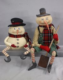 Two (2) Joe Spencer Gathered Traditions Scoop Along Large Snowman Doll Christmas Folk Art