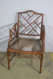 Vintage Chinese Chippendale Style Caned Seat Faux Bamboo Armchair - See Photos For Condition