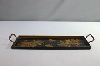 Vintage Brass Twin Handle Painted Serving Tray