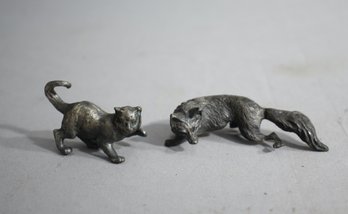 Captivating Pewter Miniature Set: Cat & Fox
