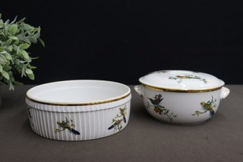 Two Pillivuyt & Cie Porcelain Bowls - A Covered Baker AND A Fluted Souffle Dish