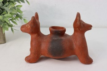 Vintage Mexican Red Ware Two Headed Colima Dog Candle Holder