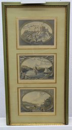 Framed Triptych Of  Vintage Prints - Edinburgh Castle,  St. Kelly's Castle, Copper Works At Neath