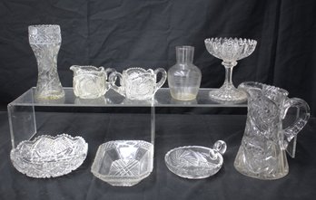 Assorted Lot Of  Cut ,Glass And Pressed Glass Table Top Items