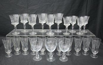 Elegant Mixed Lot Of Hand-Etched Stemware