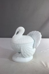 Vintage White  Milk Glass Turkey Covered Dish. Le. Smith