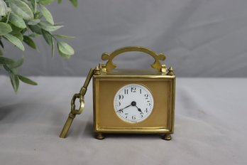 French Made Antique Brass Carrige Clock With Key (untested)