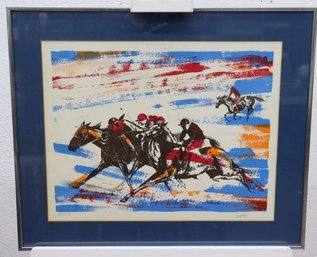 Vintage Signed And Numbered Horse Racing Serigraph, Signed Santo And Numbered #100/200