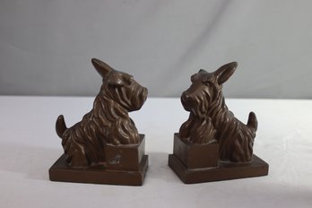 Pair Of Vintage Bronze  Tone Dog Book Ends