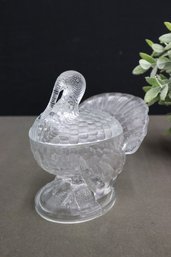 Vintage Clear Glass Turkey Covered Candy Dish