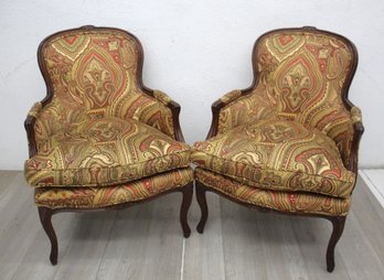 Pair Of Exquisite Vintage Armchairs With Paisley Upholstery