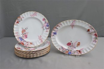 Collection Of Spode Chelsea Garden Pattern 8 Plates And 1 Oval Platter English Bone China