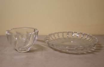 Two (2) Large Vintage Orrefors Of Sweden 'Residence' Bowl And A Round  Plate -Heavy