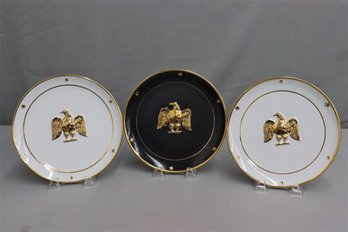 Three White And Black Stoneware Golden Eagle Relief  Plates