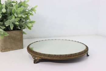Vintage Ornate Footed Mirrored Plateau Vanity Tray