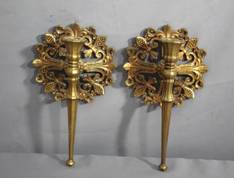 Vintage 1964 Syroco Inc.Gold Plasti-wood, Wall-Hanging Taper Candle Holders