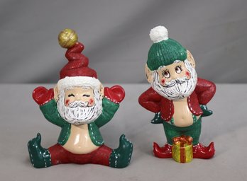 Two (2) Santa Elf Gnome Ceramic Figures