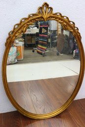 Honey Gilt Gesso Oval Ribbon Crest Wall Mirror