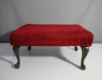 Queen Anne Footstool  Ruby Velvet And Brass Legs