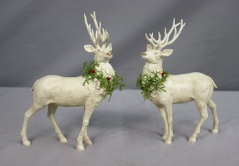 Two (2) Christmas White Deer Figurine