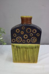 Green & Brown Ceramic Vase With Wood Twine Around Neck 12.5' Tall