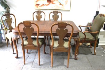 Antique Carved Wood Dining Set With Six Chairs
