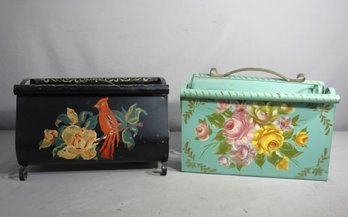 Pair Of Mid-Century Tole Painted Metal Magazine Stands