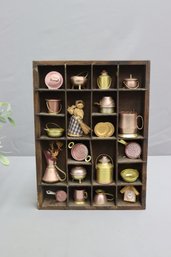 Vintage-style Gridded Shadow Box With Assorted Miniature Pots And Pans