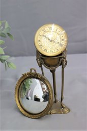 Vintage MCM Round Bubble Alarm Clock (STAND NOT INCLUDED!)  And Mini Regency Style Convex Mirror