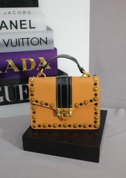 Honey Colored Izzy K Faux Leather Studded Satchel Handbag-No Strap