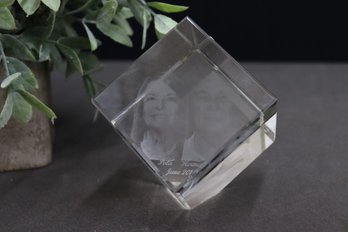 Corner Balanced Photo Engraved Diamond Cube Crystal Keepsake - Pala & Herman June 2010