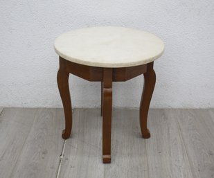 Charming Vintage Marble-Top Wooden Side Table