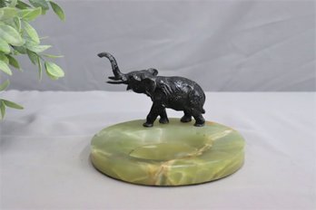Vintage Art Deco Style Bronze And Polished Green Onyx Elephant Vide Poche