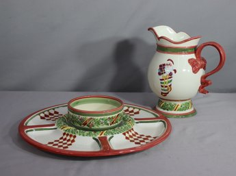 Christopher Radko Holiday Pitcher And Chip Dip Set