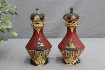 Pair Of Salt And Pepper Shakers Hand Painted  In The Style Of Russian Figurines