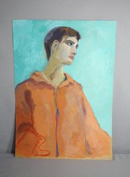 Unframed Original Portrait Painting Of A Young Man In An Orange Jacket