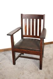 Antique Mission Oak Armed Chair  Arts And Crafts Style