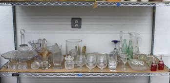 Shelf Lot Of Vintage And Contemporary Clear And Colored Glass