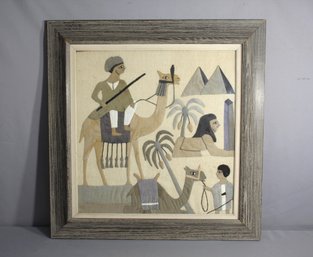 Framed Echoes Of The Nile' - Hand-Sewn Egyptian Revival Tapestry