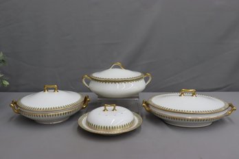Group Of 4 T. Haviland  Limoges Porcelain Covered Serving/baking  Dishes Gold Rim Fleur De Lys Pattern