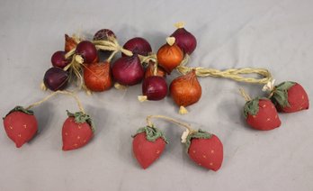 Artificial Strawberries And Shallots & Pearl Onions Bunch On Raffia