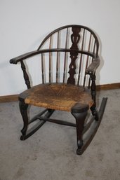 Antique Windsor Rocking Chair With Hand-woven Rush Seat