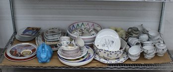 Shelf Lot Of Mixed Chinaware - Plates, Bowls, Objects Etc
