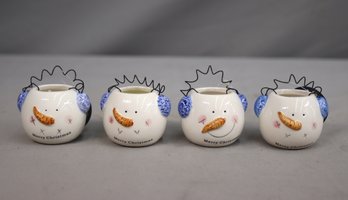 Group Of 4 Crazy White Christmas Snowman Head Mini Buckets