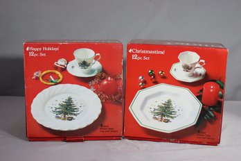 Two (2) Nikko Christmastime 12 Piece Set-4 Dinner, 4 Cups, 4 Saucers- In Each Box