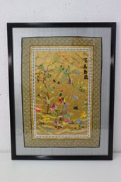 Chinese Silk Hand Stitched Embroidery Bird & Floral Framed Artwork