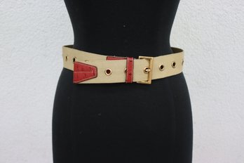 Vintage Prada Style Neutral & Red Colorblock Belt