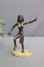 Vintage Dancing Cleopatra Bronze  Figurine On Polished Alabaster Base